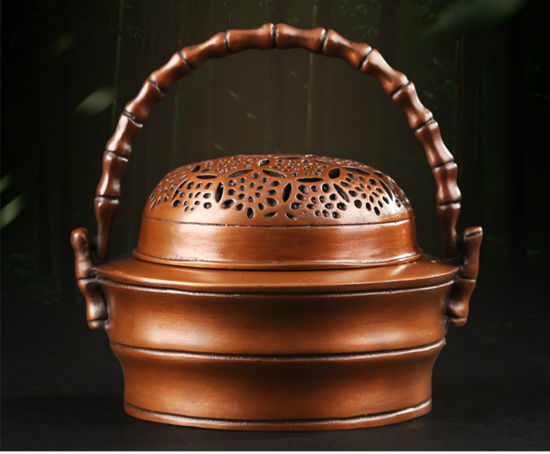 紫銅竹節(jié)手爐，仿古鏤空熏香爐