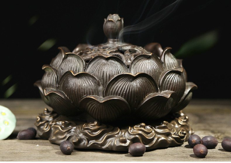 精致蓮花香爐，仿古純銅香爐