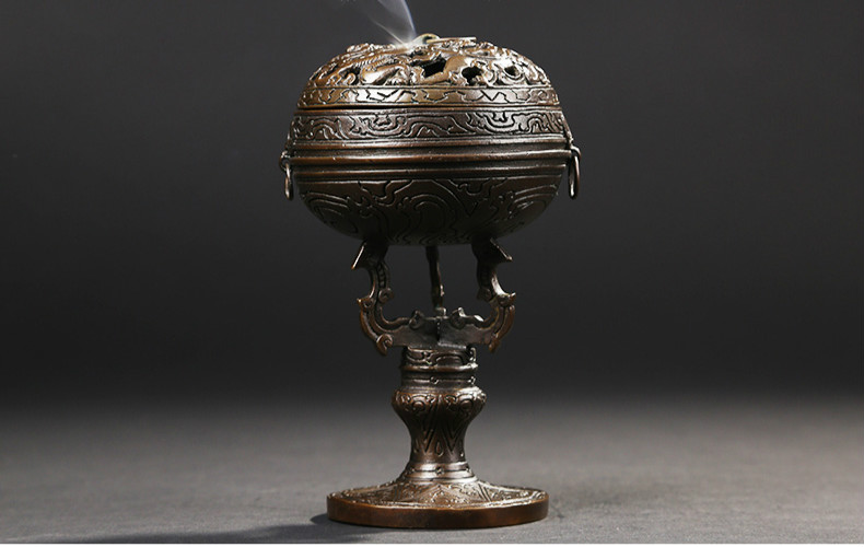 仿漢宮廷鏤空香爐，仿古虎頭紋純銅香爐