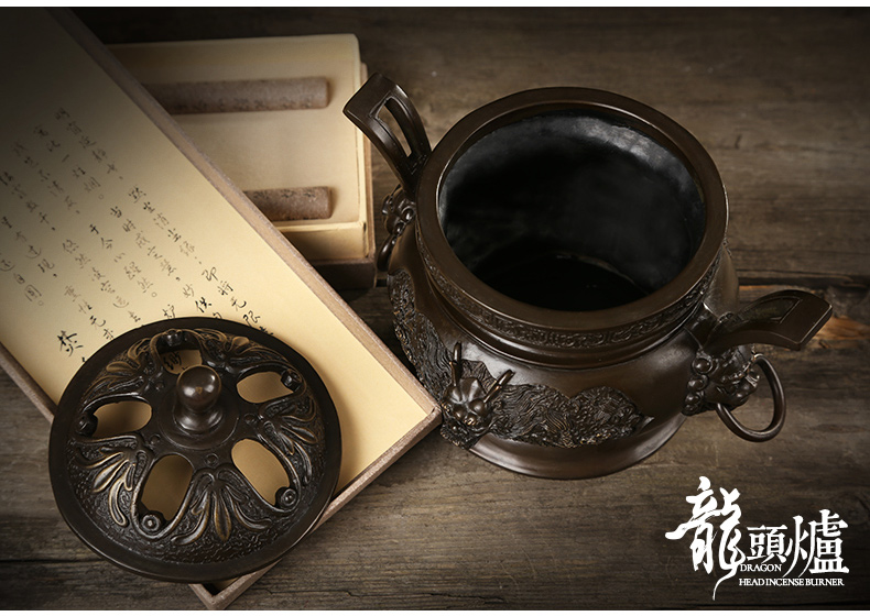 祥獅雕刻香爐，仿古神龍銅香爐