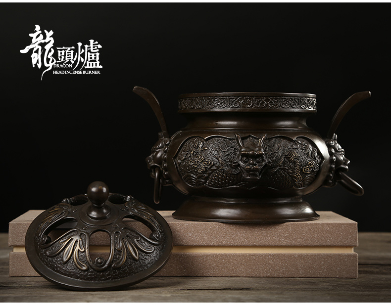 祥獅雕刻香爐，仿古神龍銅香爐