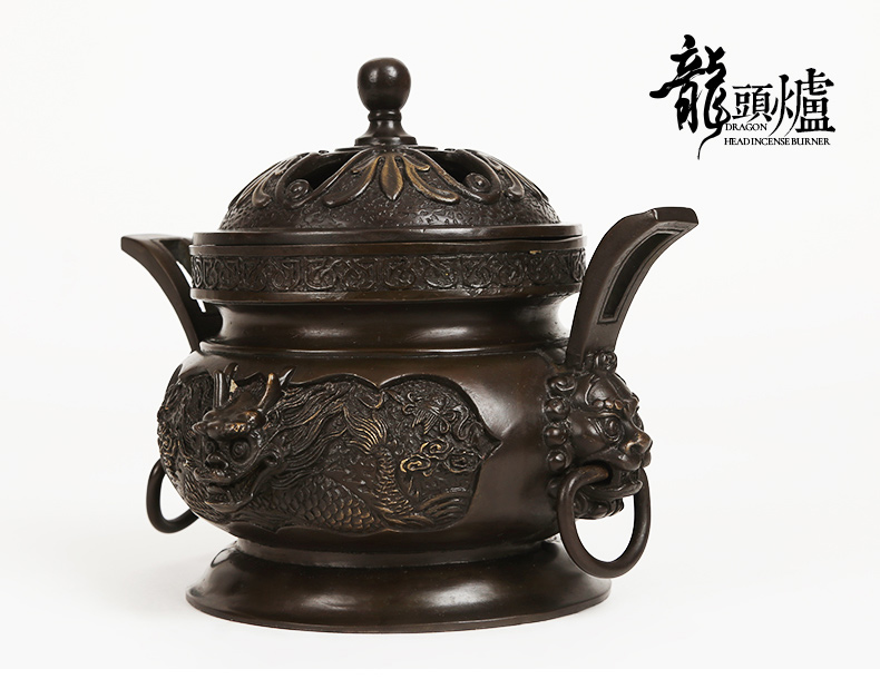 祥獅雕刻香爐，仿古神龍銅香爐