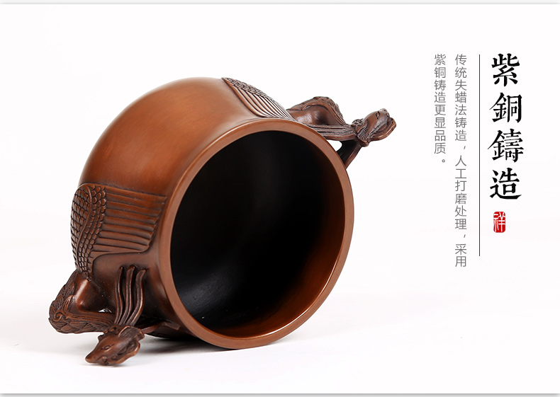 紫銅雙鳳耳香爐，仿古無蓋熏香爐