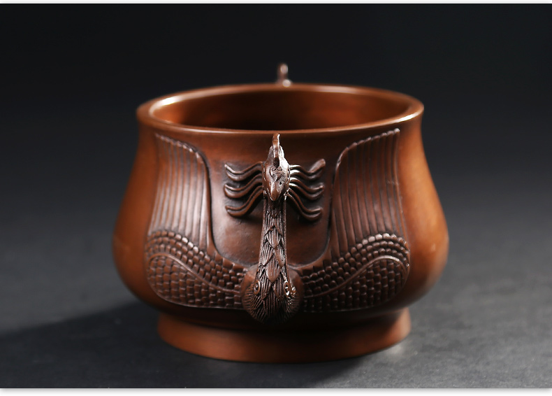 紫銅雙鳳耳香爐，仿古無蓋熏香爐