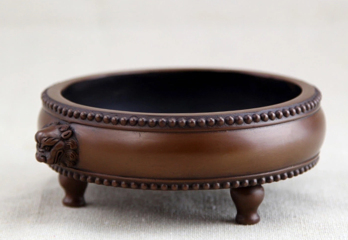 紫銅獅首耳鼓式香爐，簡(jiǎn)約無蓋熏香爐