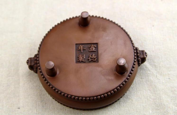 紫銅獅首耳鼓式香爐，簡(jiǎn)約無蓋熏香爐