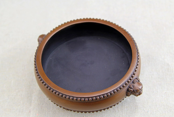 紫銅獅首耳鼓式香爐，簡(jiǎn)約無蓋熏香爐