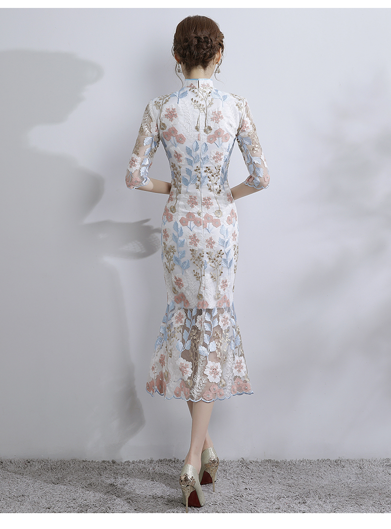 時(shí)尚氣質(zhì)淑女旗袍，改良蕾絲魚(yú)尾旗袍裙