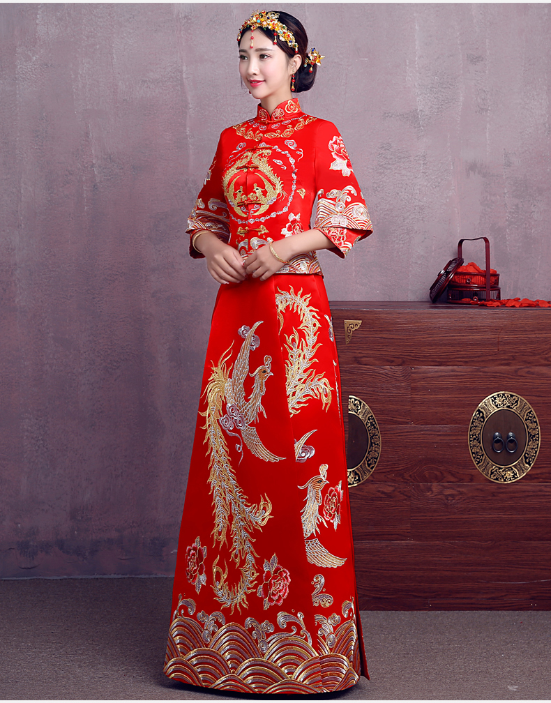 時(shí)尚家佳樂(lè)文學(xué)中式禮服，精美奢華刺繡新娘禮服