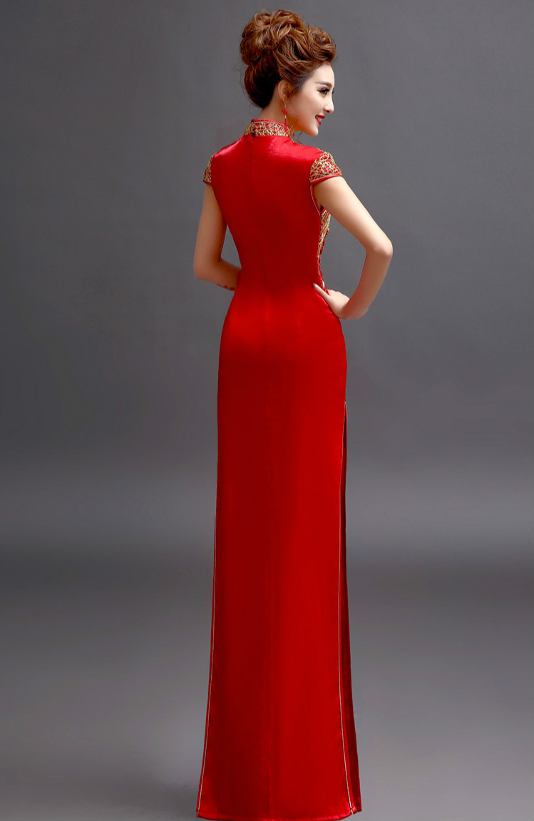 天使嫁衣中式禮服，金絲亮片立體刺繡旗袍