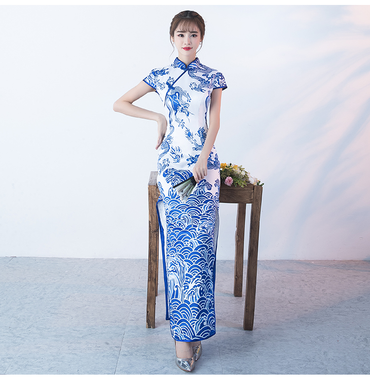 時尚青花瓷旗袍，復(fù)古優(yōu)雅旗袍裙