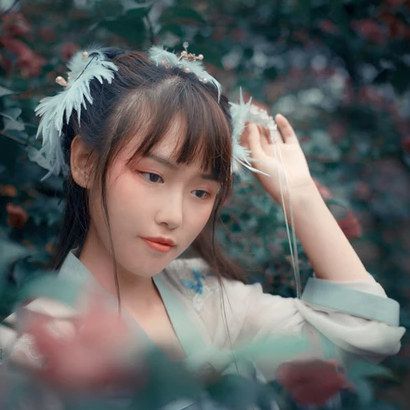 淺藍(lán)漢服小清新頭像，唯美古風(fēng)女生真人頭像