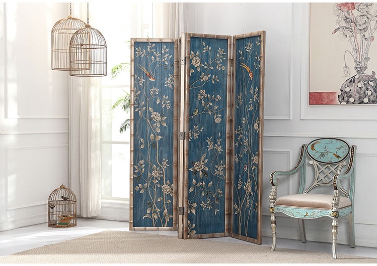 新古典四扇屏風(fēng)隔斷，精美手繪屏風(fēng)