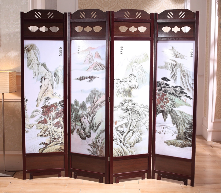 家佳樂文學實木古典屏風隔斷，山水畫中式屏風