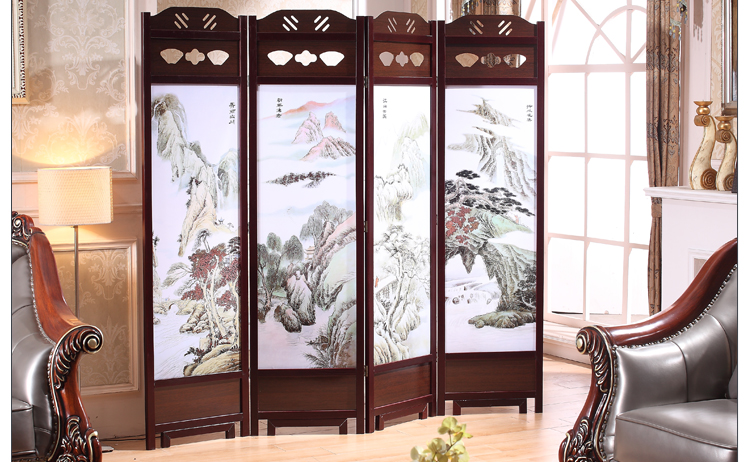 家佳樂文學實木古典屏風隔斷，山水畫中式屏風