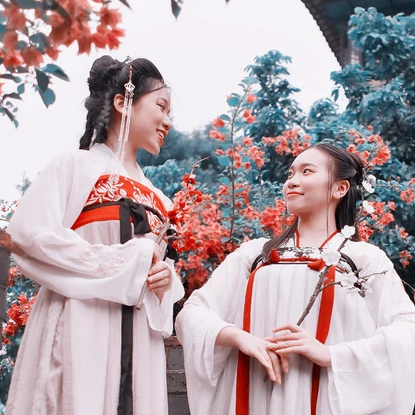 梅花樹下閨蜜頭像，唯美古風女子真人頭像