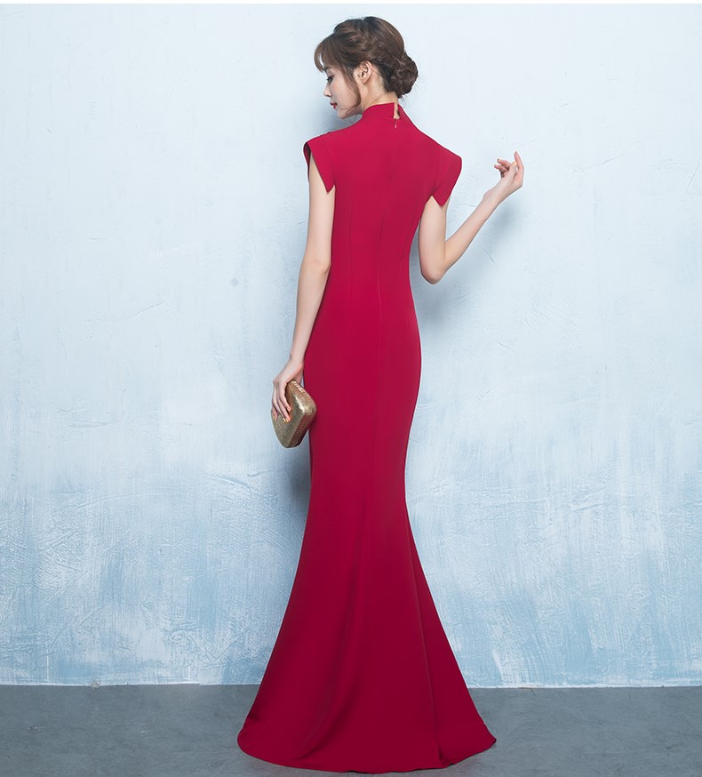 性感氣質(zhì)中式禮服，唯美魚尾開(kāi)叉晚禮服