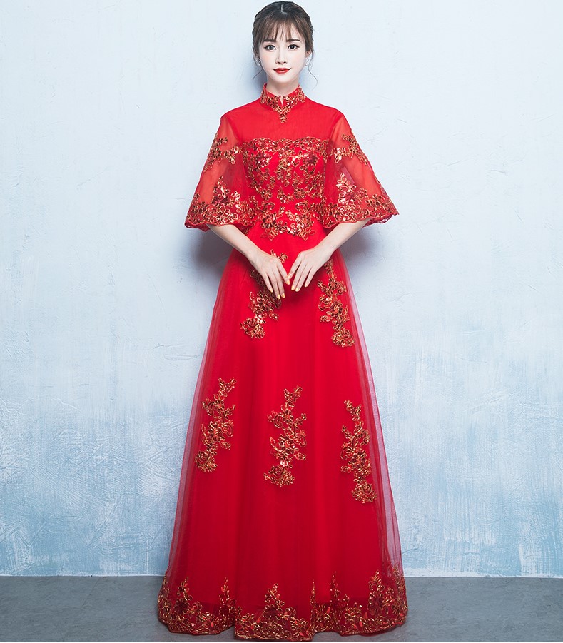 金線刺繡中式禮服，唯美浪漫晚禮服