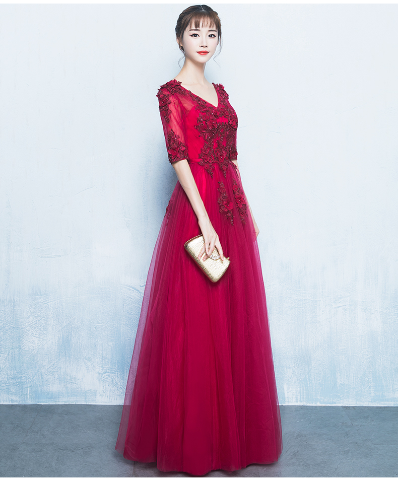 精美V領(lǐng)中式禮服，氣質(zhì)長(zhǎng)裙晚禮服