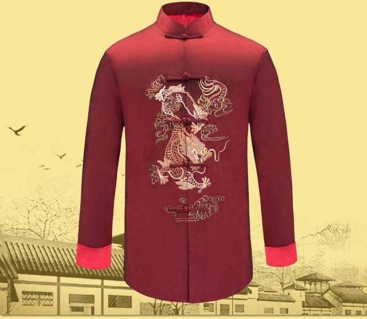 時尚家佳樂文學(xué)喜慶繡龍男士唐裝
