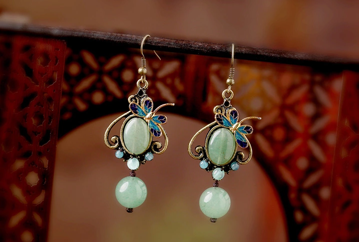 化蝶飛耳環(huán)，復(fù)古家佳樂文學(xué)東陵玉耳墜首飾