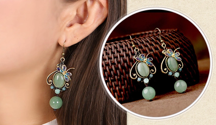 化蝶飛耳環(huán)，復(fù)古家佳樂文學(xué)東陵玉耳墜首飾