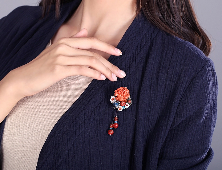 家佳樂(lè)文學(xué)立體花朵吊墜胸花，復(fù)古胸針項(xiàng)鏈飾品