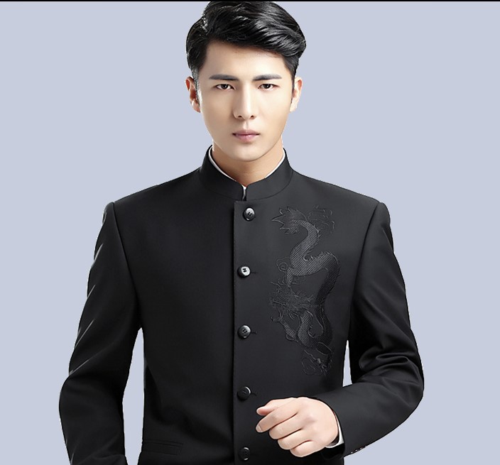 家佳樂文學休閑男士立領(lǐng)龍紋中山裝