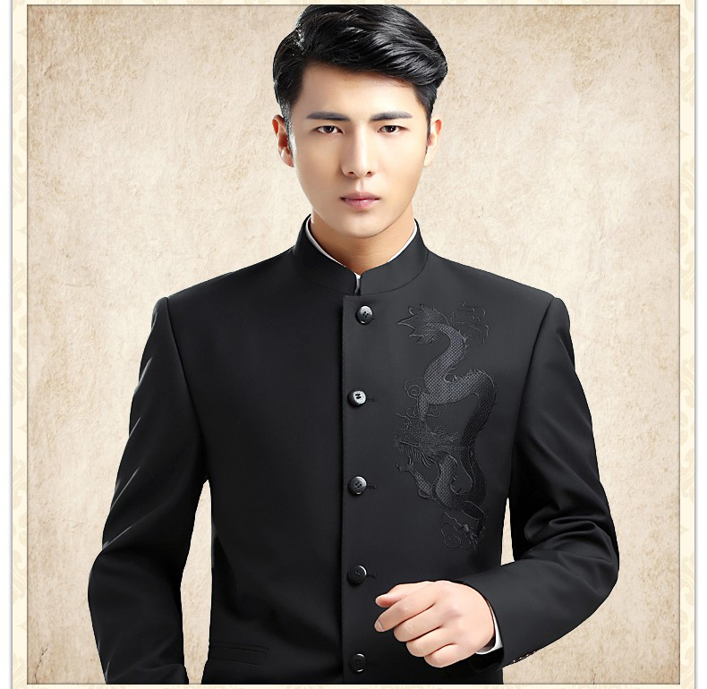 時(shí)尚家佳樂(lè)文學(xué)龍圖案男青年中山裝