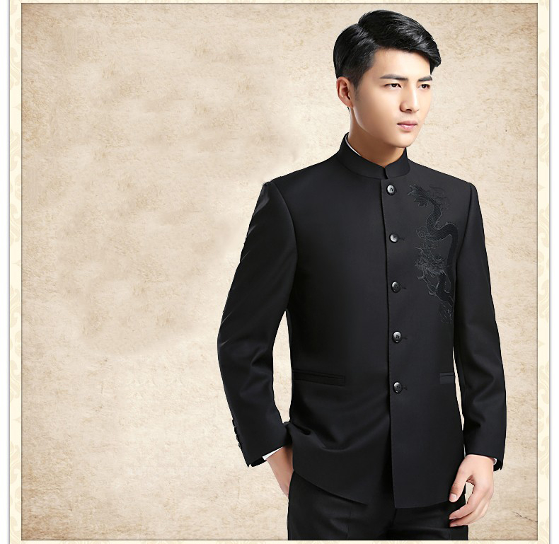 時(shí)尚家佳樂(lè)文學(xué)龍圖案男青年中山裝