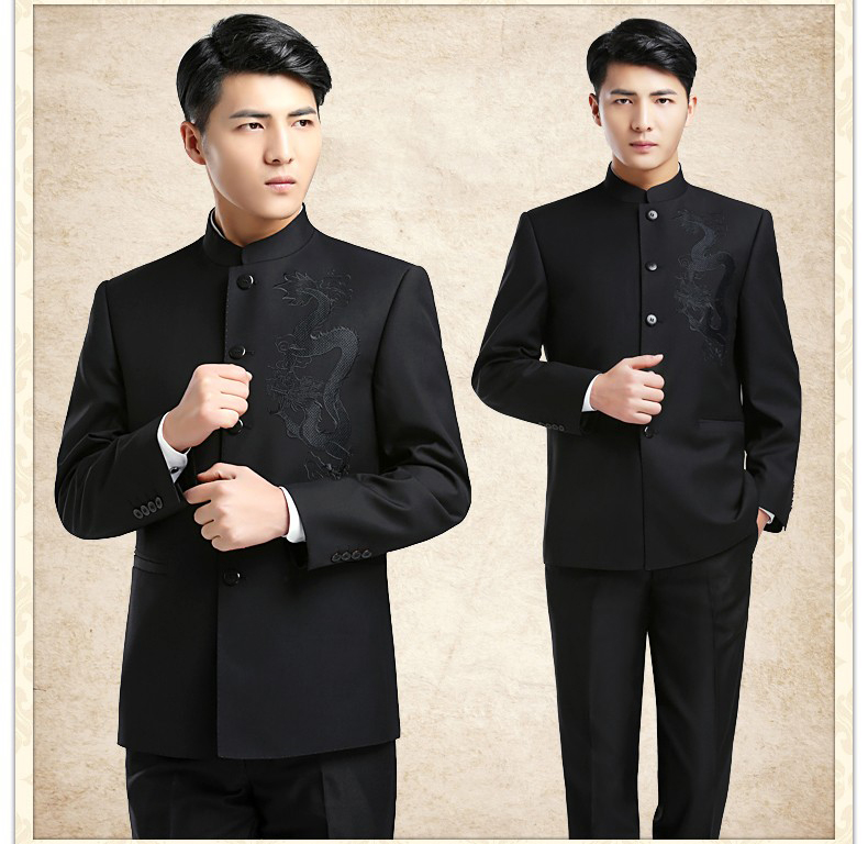 時(shí)尚家佳樂(lè)文學(xué)龍圖案男青年中山裝