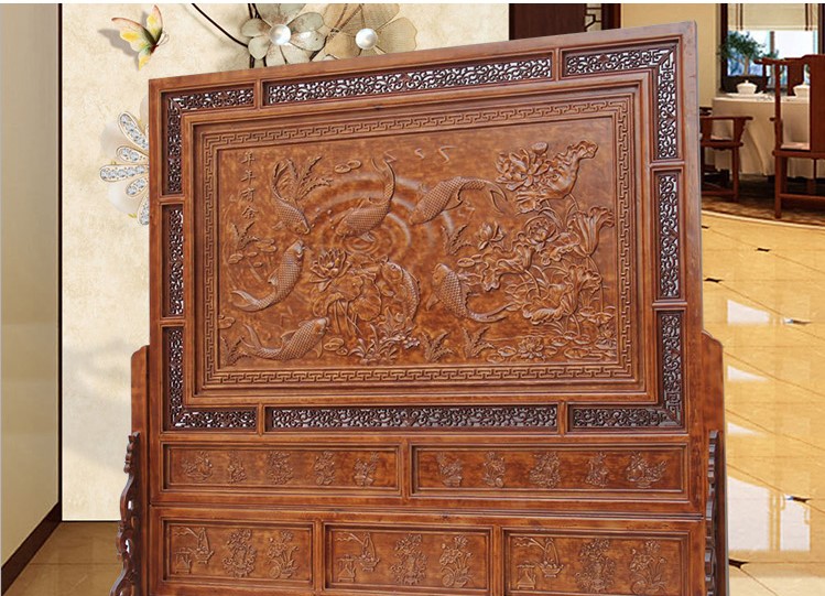 東陽(yáng)木雕落地屏風(fēng)，實(shí)木中式屏風(fēng)隔斷