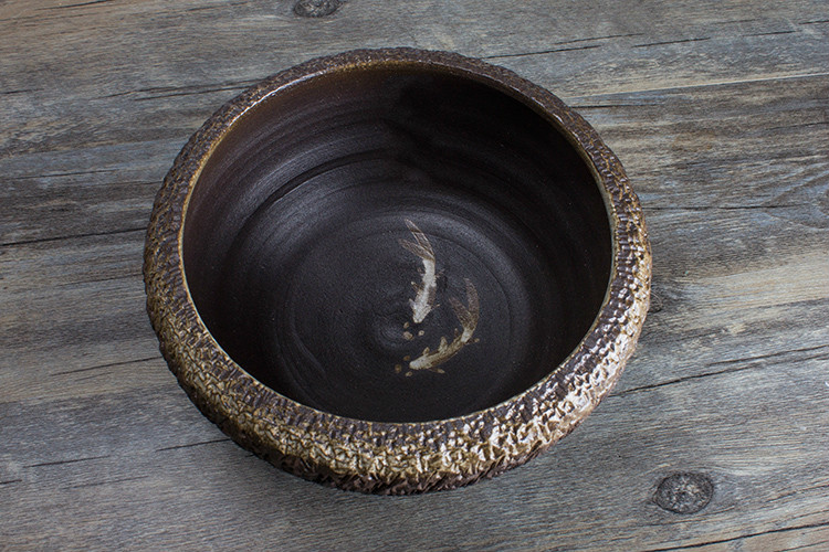 六款復(fù)古手工雙魚(yú)圖案粗陶茶洗水盂