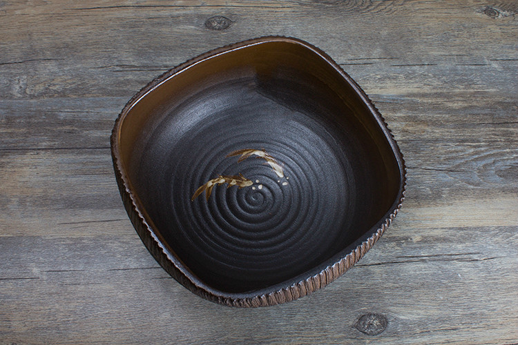 六款復(fù)古手工雙魚(yú)圖案粗陶茶洗水盂