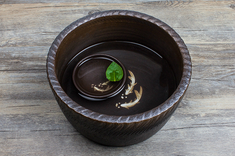 六款復(fù)古手工雙魚(yú)圖案粗陶茶洗水盂