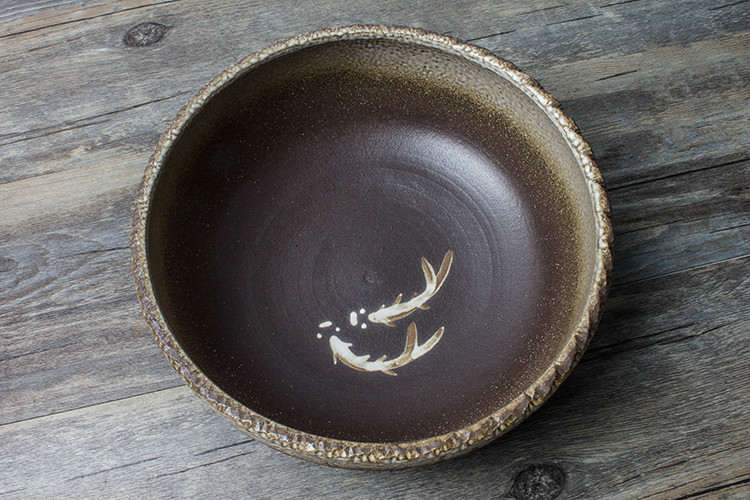 六款復(fù)古手工雙魚(yú)圖案粗陶茶洗水盂