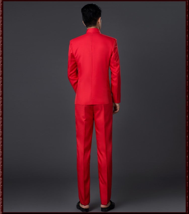 亮片立體花朵中式主持禮服，男士改良中山裝