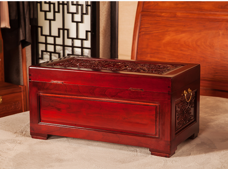 美觀實用雙喜樟木箱，精美雕花木箱子