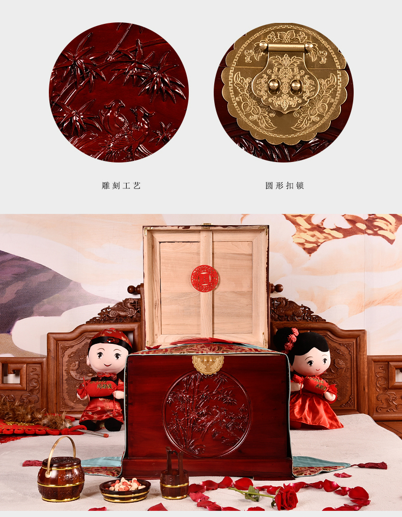 復(fù)古樟木箱，精美竹子雕花木箱子