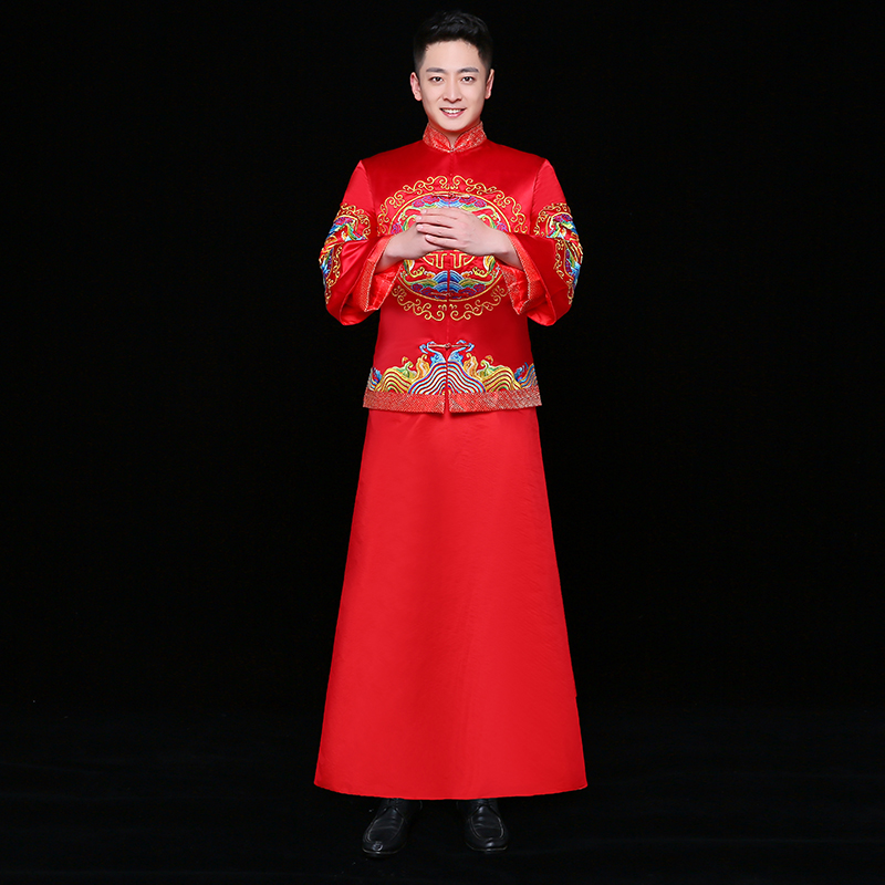 秀禾服男裝中式禮服，紅色雙喜新郎禮服