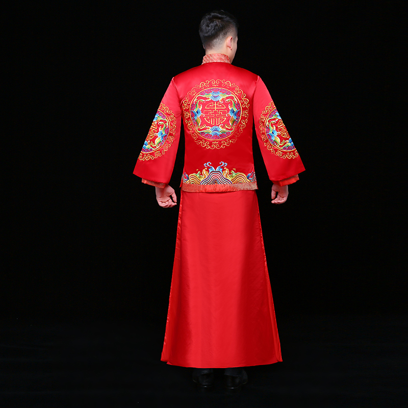 秀禾服男裝中式禮服，紅色雙喜新郎禮服