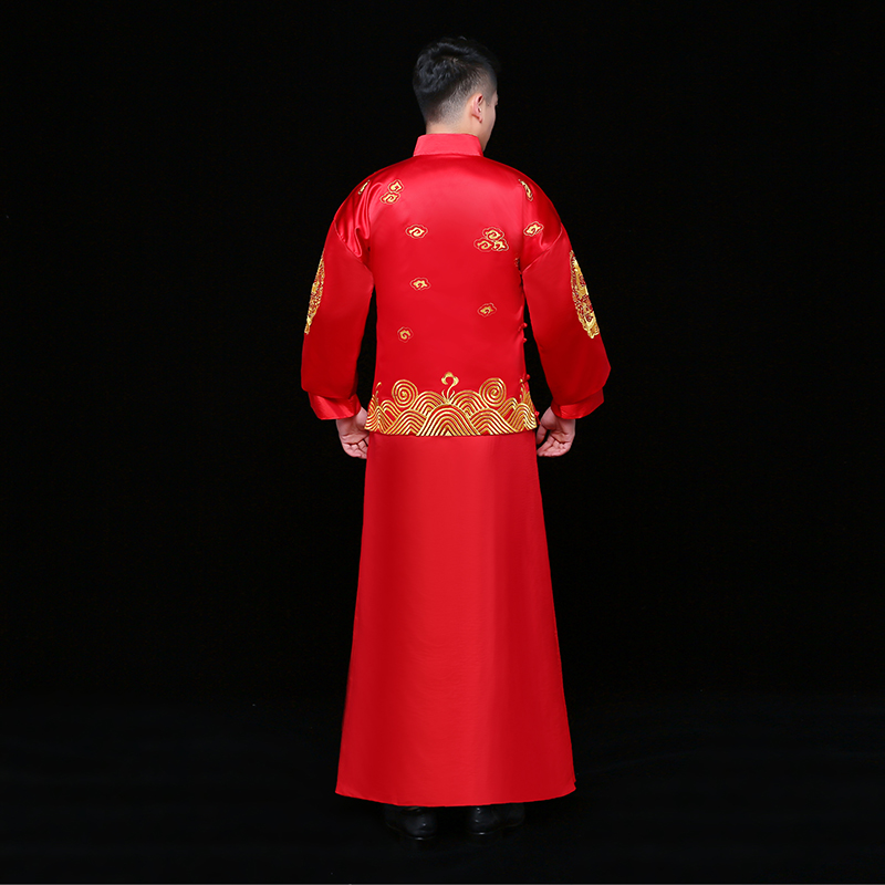 金龍刺繡男士中式禮服，時(shí)尚家佳樂(lè)文學(xué)新郎禮服