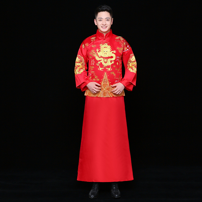 金龍刺繡男士中式禮服，時(shí)尚家佳樂(lè)文學(xué)新郎禮服
