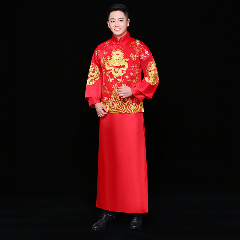 金龍刺繡男士中式禮服，時(shí)尚家佳樂(lè)文學(xué)新郎禮服