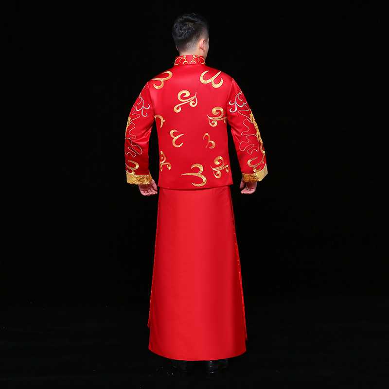 雙龍刺繡男士中式禮服，時(shí)尚家佳樂文學(xué)新郎禮服