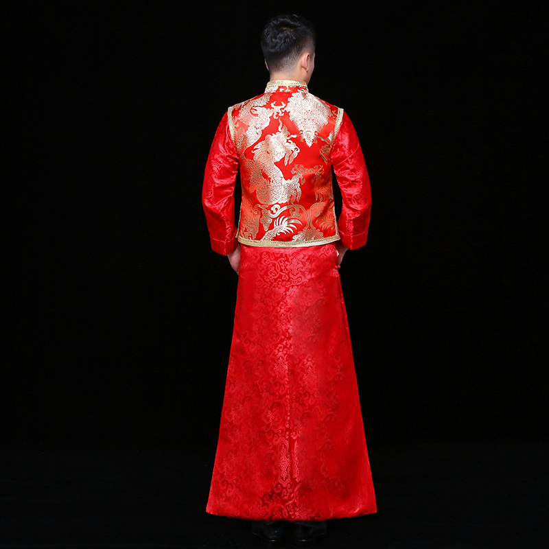 金龍刺繡馬褂男士中式禮服，時尚新郎禮服