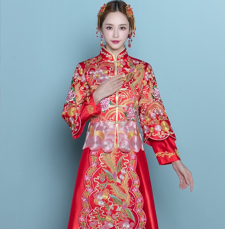 家佳樂文學高貴刺繡嫁衣，新娘結婚中式禮服