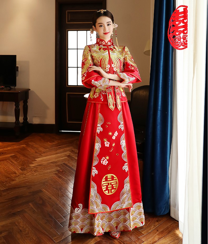 古典獨特刺繡新娘禮服，結(jié)婚中式禮服
