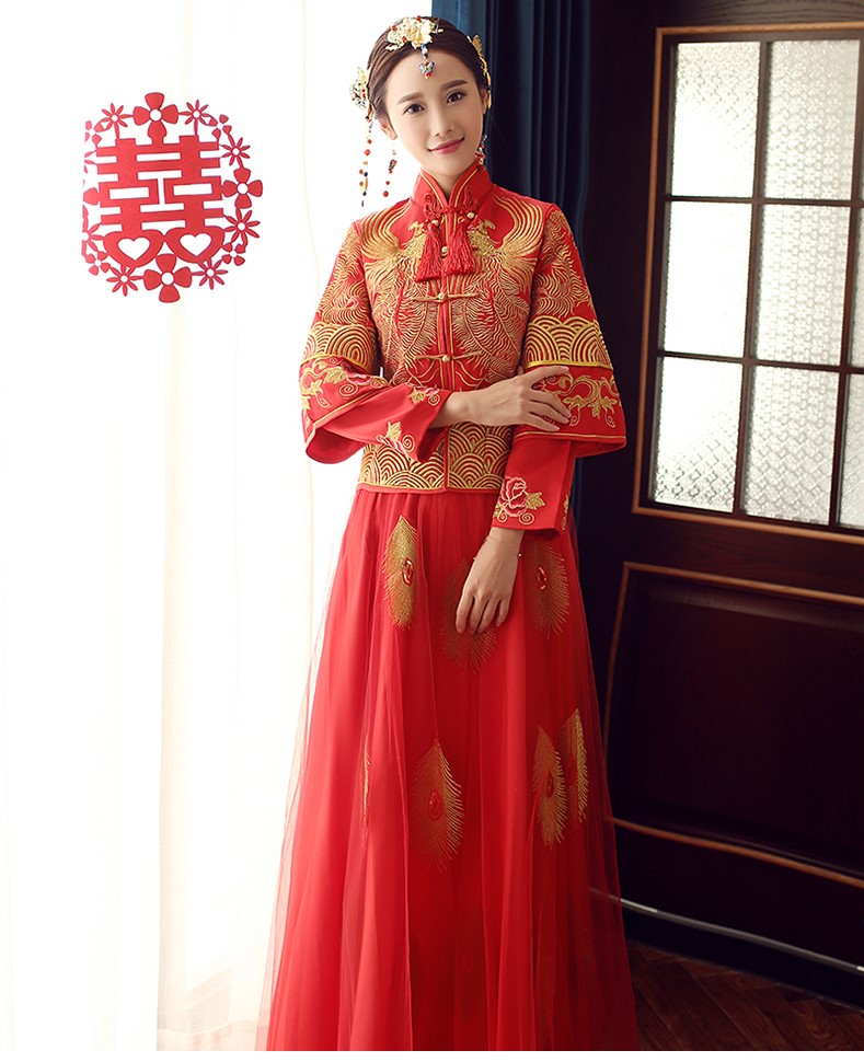 傳統(tǒng)古典中式禮服，復古新娘結婚禮服