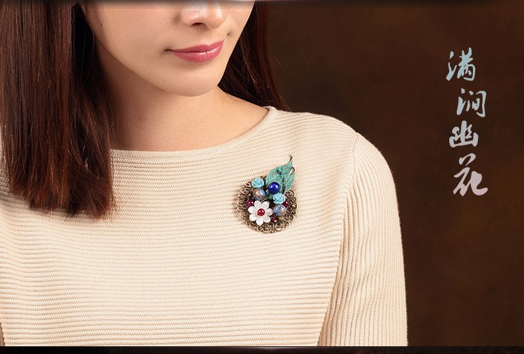 滿澗幽花胸針，樹葉貝殼胸花飾品